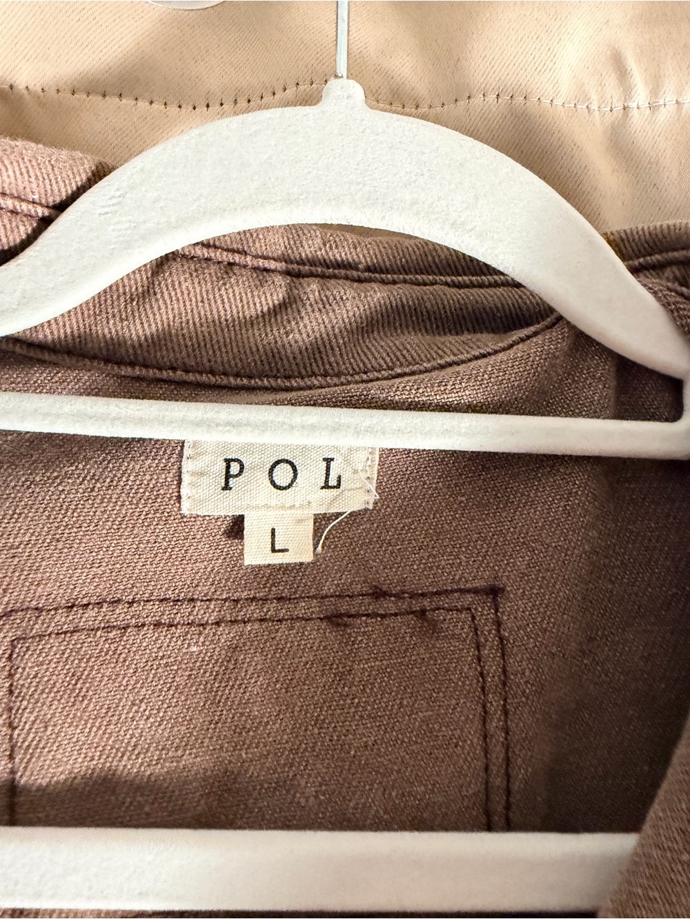 POL Brown Button-Up Shirt with Cream Cable-Knit Sleeves - Picture 3 of 5